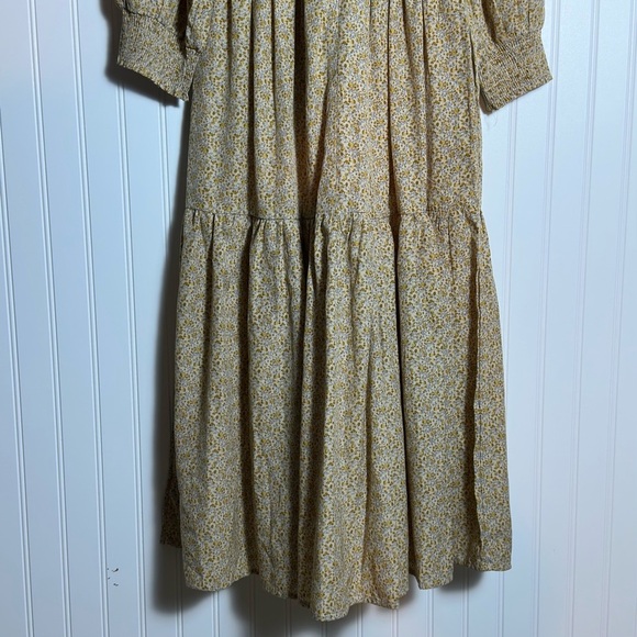 Leia & Co Floral Smocked Long Puff Sleeves Tiered Peasant Milk Maid Midi Dress - Picture 7 of 9